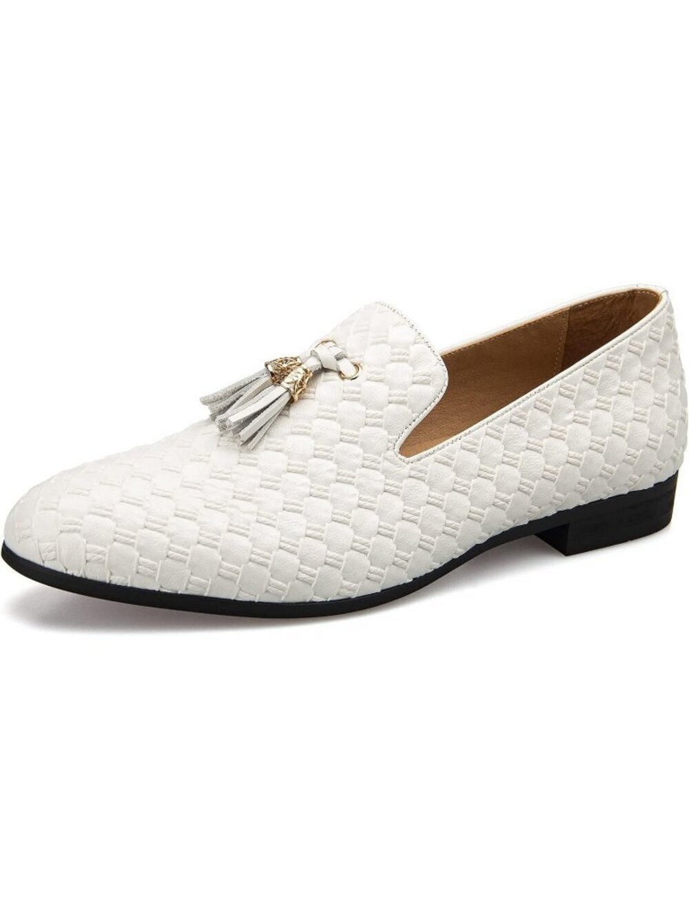 JITAI Men's White10 Rubber Loafers Tassels Spikes Comfortable Wedding Prom Shoes